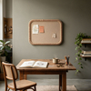 Rattan Framed Bulletin Board, 20x25 Rustic Linen Pin Board for Wall