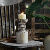 Rustic Wood Pillar Candle Holder, Handmade Distressed, 5" L x 9" H