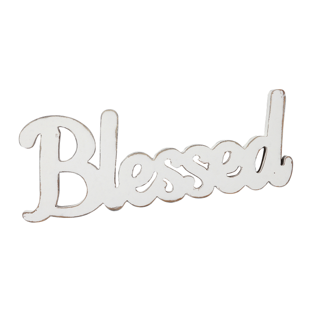 Rustic White Wooden Blessed Sign 15 Inch, Distressed Finish