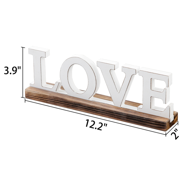 Rustic Love Signs Decor 12", Distressed White, Wood