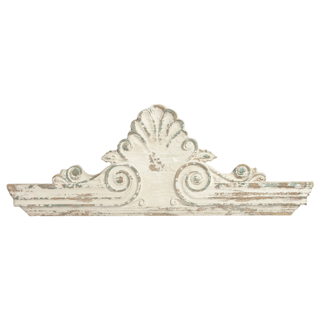 33" Handmade Distressed White Finish Wooden Scroll Over The Door Decor