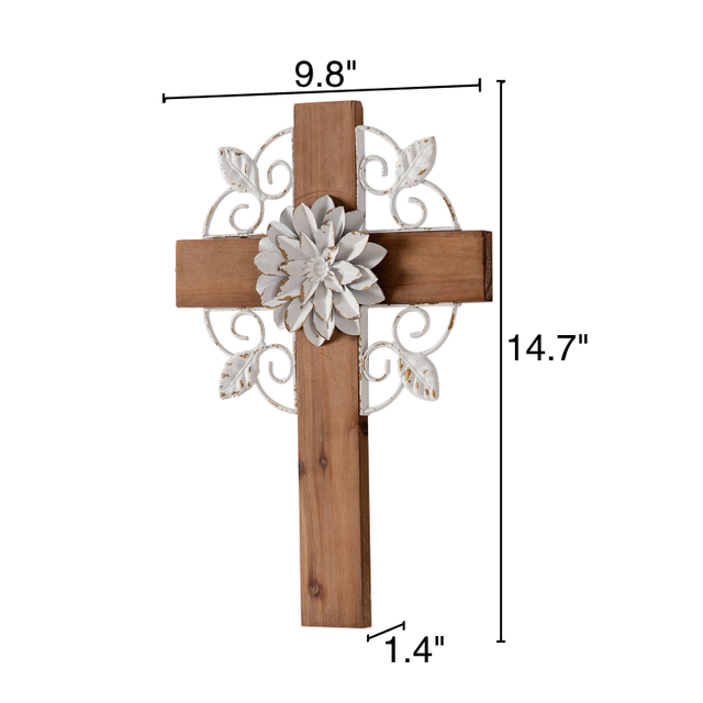 Rustic Crosses Wall Decor with Metal Floral, Handmade Distressed