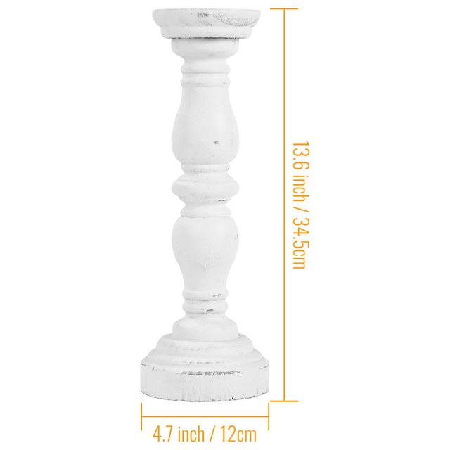 14“ White Candle Holders for Pillar Candles, Farmhouse Rustic