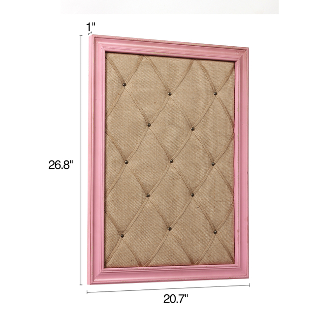 Pink Bulletin Board Fabric Pin Board, 21"×27" Vision Board, Wood Frame