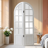 Arched Window Frame Room Divider 2 Panel, 4.7ft / 56 Inches Rustic White Folding Screen with Mirror Panels