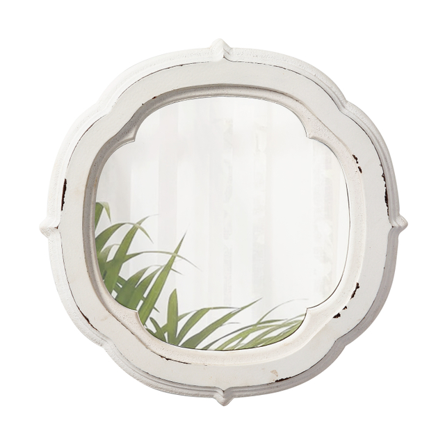 Rustic Wooden Small Round Mirror 9.1 inch, Distressed White
