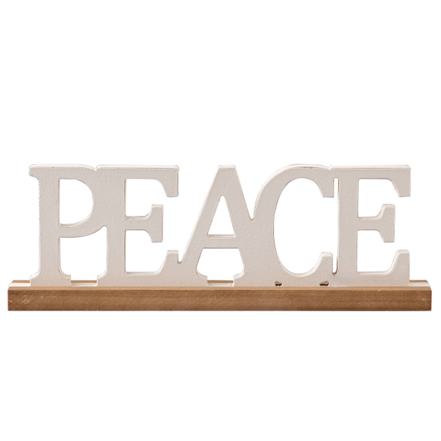 Rustic Peace Sign Decor for Tabletop 16 Inch, Distressed White