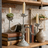 Rustic Floral 3 Arm Candelabra, 11" Tall Metal Tapered Candle Holders