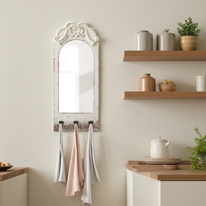 Farmhouse Entryway Mirror with 3 Hooks 26 X 10 Inch
