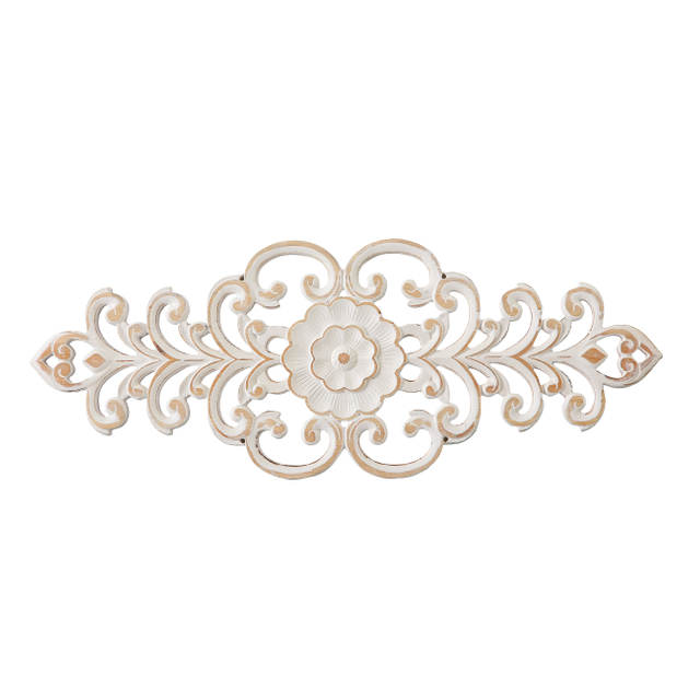 White Distressed Carved Wood Wall Art, 26x10 Over the Door Decor