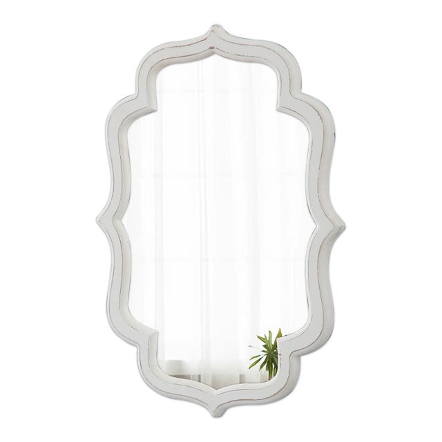 Vintage Oval Wall Mirror 22 X 30 Inch, Distressed White