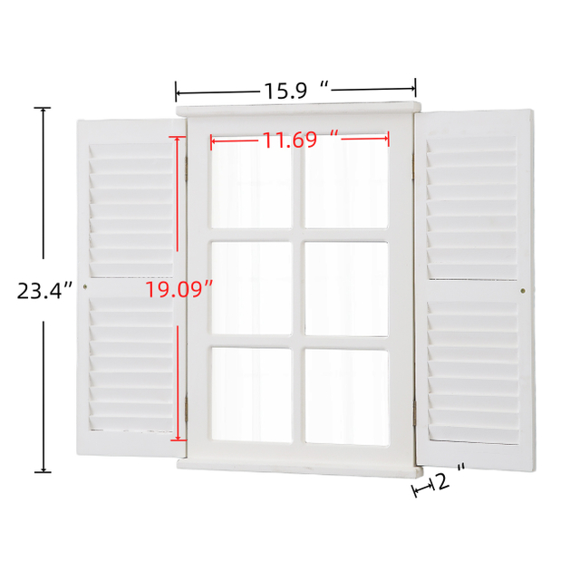 Rustic White Window Mirror with Shutters 16 X 24 Inch, Rectangle