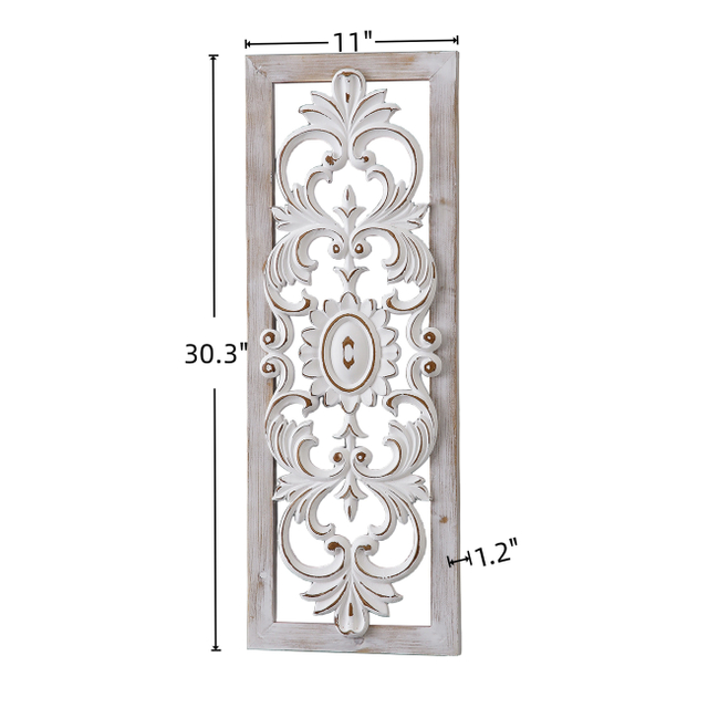 Farmhouse Wood Wall Decor 30 Inch, Handmade Washed White