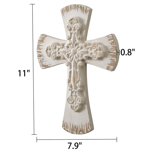 Rustic Wooden Cross for Wall, Handmade Distressed White Crucifix 11" Tall