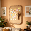 Rattan Framed Bulletin Board, 20x25 Rustic Linen Pin Board for Wall