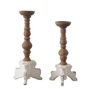 Floor Candle Holders Set of 2, Handmade Distressed, 19"/16" Tall