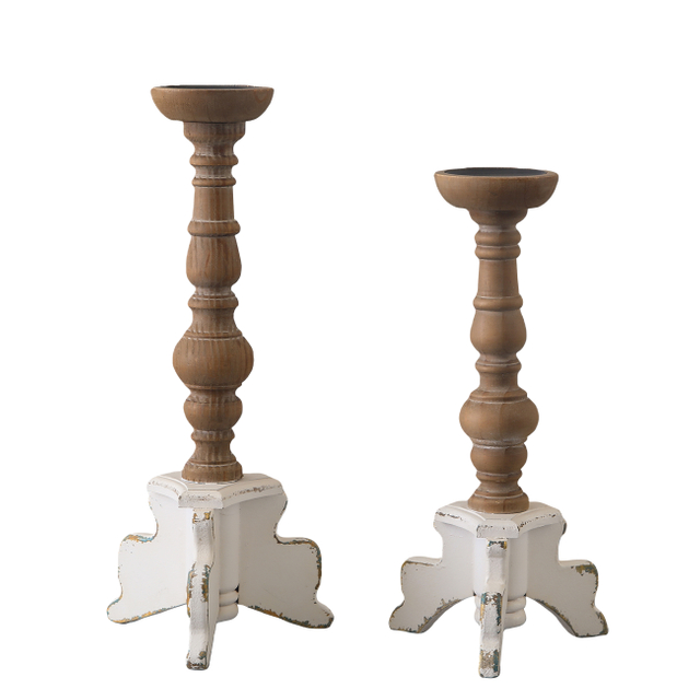 Floor Candle Holders Set of 2, Handmade Distressed, 19"/16" Tall