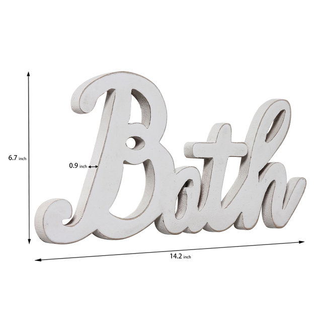Rustic Bath Signs for Bathroom 14 inches, Distressed White