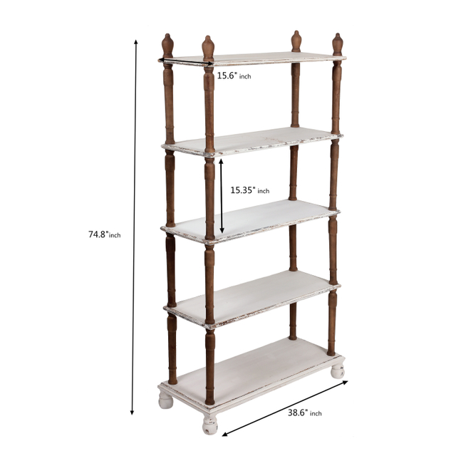 Farmhouse 5-Tier Open Bookcase, 75” Tall Large Wooden Bookshelf