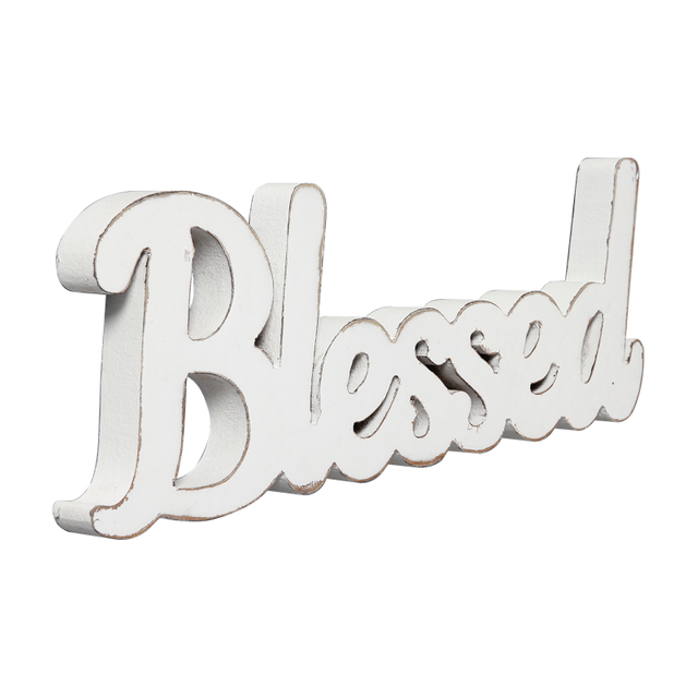 Rustic White Wooden Blessed Sign 15 Inch, Distressed Finish
