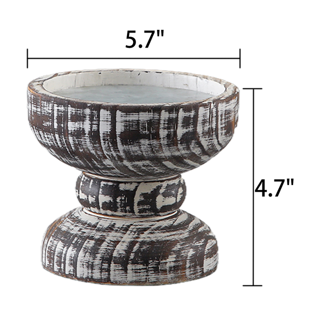 Rustic Wood Pillar Candle Holder with Wide 6 Inches Tray