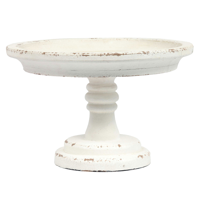 Round Cake Stand 7" Inner, Rustic White Wood Pedestal Tray