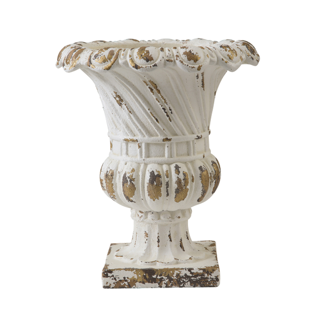 Vintage White Garden Planter Urns 18 Inches Tall, Handmade Antique