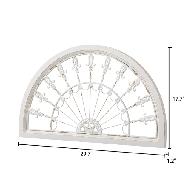 Vintage White Arched Wrought Iron Wall Decor 17 X 30 Inches