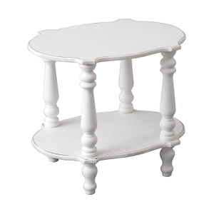 Elegant Scalloped Small White End Table, 18 Inches Tall Side Table