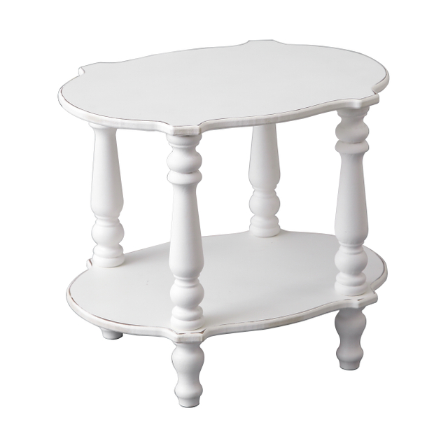 Elegant Scalloped Small White End Table, 18 Inches Tall Side Table