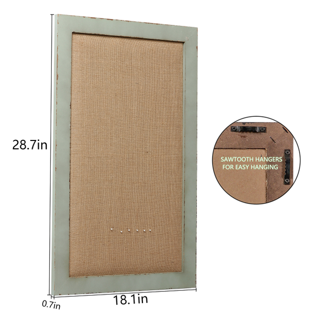 18x29 Linen Bulletin Board, Rustic Wood Frame Decor