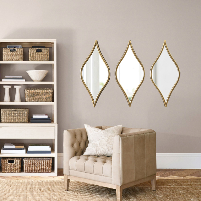 Set of 3 Rustic Small Tear Drop Mirror Wall Decor 6 X 15 Inch Distressed White