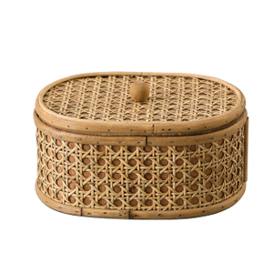 Rattan Decorative Box with Lid, Small Oval Box for Storage