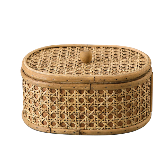 Rattan Decorative Box with Lid, Small Oval Box for Storage