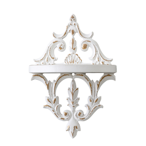 Vintage Wall Shelf, Distressed White Wood Shelves for Wall 11.8" Tall | Rustic Victorian Style, Display Pillar Candle, Mini Planter, Ornaments, Aromatherapy, Living Room, Bedrom Decor