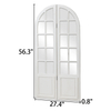 Arched Window Frame Room Divider 2 Panel, 4.7ft / 56 Inches Rustic White Folding Screen with Mirror Panels