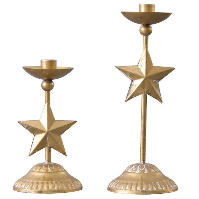 Gold Star Tapered Candlestick Holders Set of 2, Farmhouse Iron Candle Holder