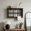 Distressed Black Floating Shelf with Carved Accents, 3-Tier Wall Shelving Unit