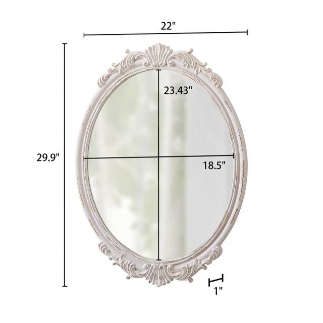 Vintage Oval Mirrors for Wall 30 X 22 Inch, Distressed White