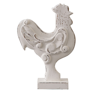 Rustic Small Chicken Statue Kitchen Decor 6 X 8 Inch, White, Wood