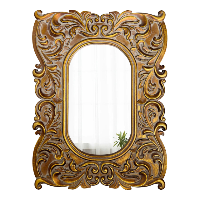Antique Small Oval Gold Mirror 18 x 24 Inch, Distressed Finish
