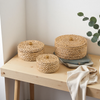 Round Rattan Storage Boxes with Lids Set of 3, Handwoven Wicker Basket