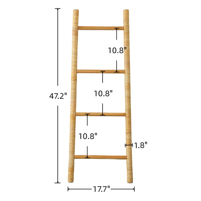 4-Tier Rattan Blanket Ladder Shelves, 3.9Ft (47Inches) Decorative Ladder Holder
