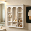 Distressed White Wall Display Shelf with Triple Arch, 10-Compartment