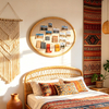 Oval Rattan Framed Pin Boards for Walls, 26x22 Boho Fabric Bulletin Board