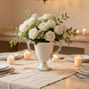 Shabby Chic White Urn Vases for Table, Small Metal Flower Vase 8" H