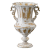 Handmade Distressed White & Gold Metal Vase, 10"Tall Small Urn Planter