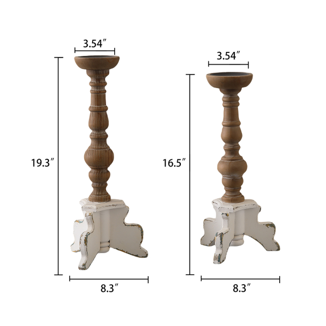 Floor Candle Holders Set of 2, Handmade Distressed, 19"/16" Tall