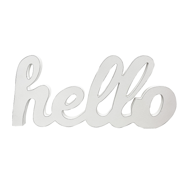 Rustic Wooden Hello Sign for Home Decor 14", Distressed White