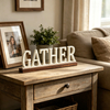 Rustic Wooden Gather Signs for Home Decor 16", Distressed White